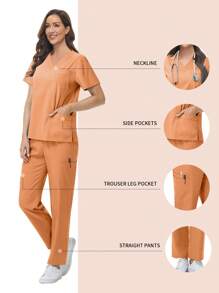 水疗制服 女式透气柔软短袖上衣直筒裤套装美容院美甲师工作服护士制服