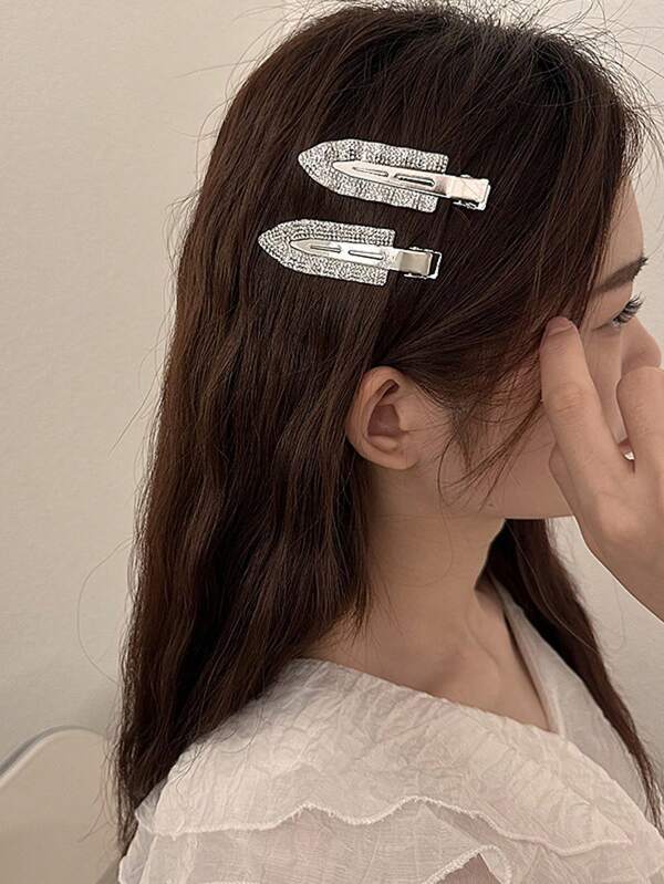 2 piezas Clip de pato con cristal y rhinestone, clip lateral brillante de aleación de zinc para fiesta, pinzas para el cabello, ganchos para el cabello, pasadores para el cabello, barrettes para el cabello, clip de pico de pato