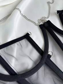 1 pièce Top bustier transparent en maille, corset pour femmes avec laçage et baleines en acier, avec large ceinture de taille, cincher sous-buste, convient pour être porté avec un t-shirt ou une robe - Noir - Voir 7