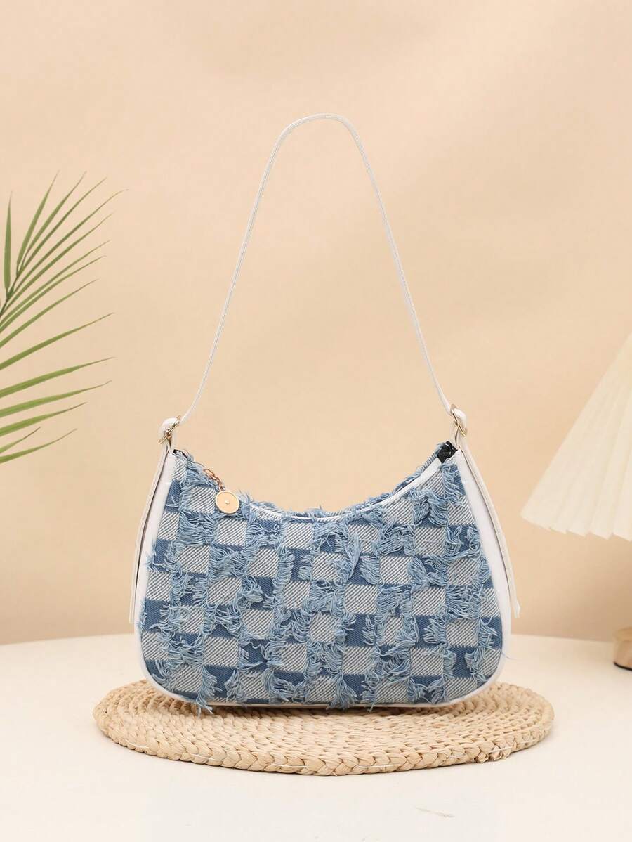 2025新款时尚彩虹草编新月单肩包，沙滩度假百搭，可调节肩带，3色可选