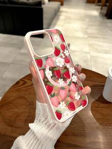 Pink Strawberry Flowers Pattern Magnetic Clear Phone Case For IPhone 17/16/15/14/13/12/11/Air/ProMax/Pro/Plus For Samsung Galaxy S25-S22/FE/Ultra, Compatible, Acrylic+TPU Cover, Creative Y2K Style, Fundas Para Cover De Matching Shockproof Forroid Cases - Hồng - Xem 2