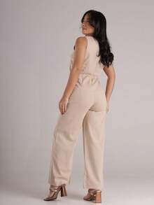 Macacão Feminino Longo Em Linho Bolsos e Zíper Moda Elegante Simples Casual Elegante Linho Pantalona Macacão Diário Viagem Festa de aniversário Feriado