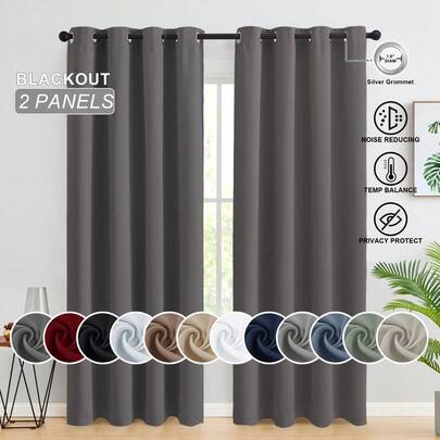 2pcs Blackout Thermal Curtains With Coating Insulated Lining For Bedroom,Living Room, , Kitchen, Home Decor, Room Decor