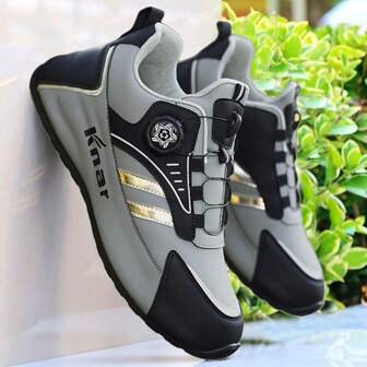 1 Pair Men's Sports Casual Style Fastener Dial Letter PU Low-Top Outdoor Running Shoes