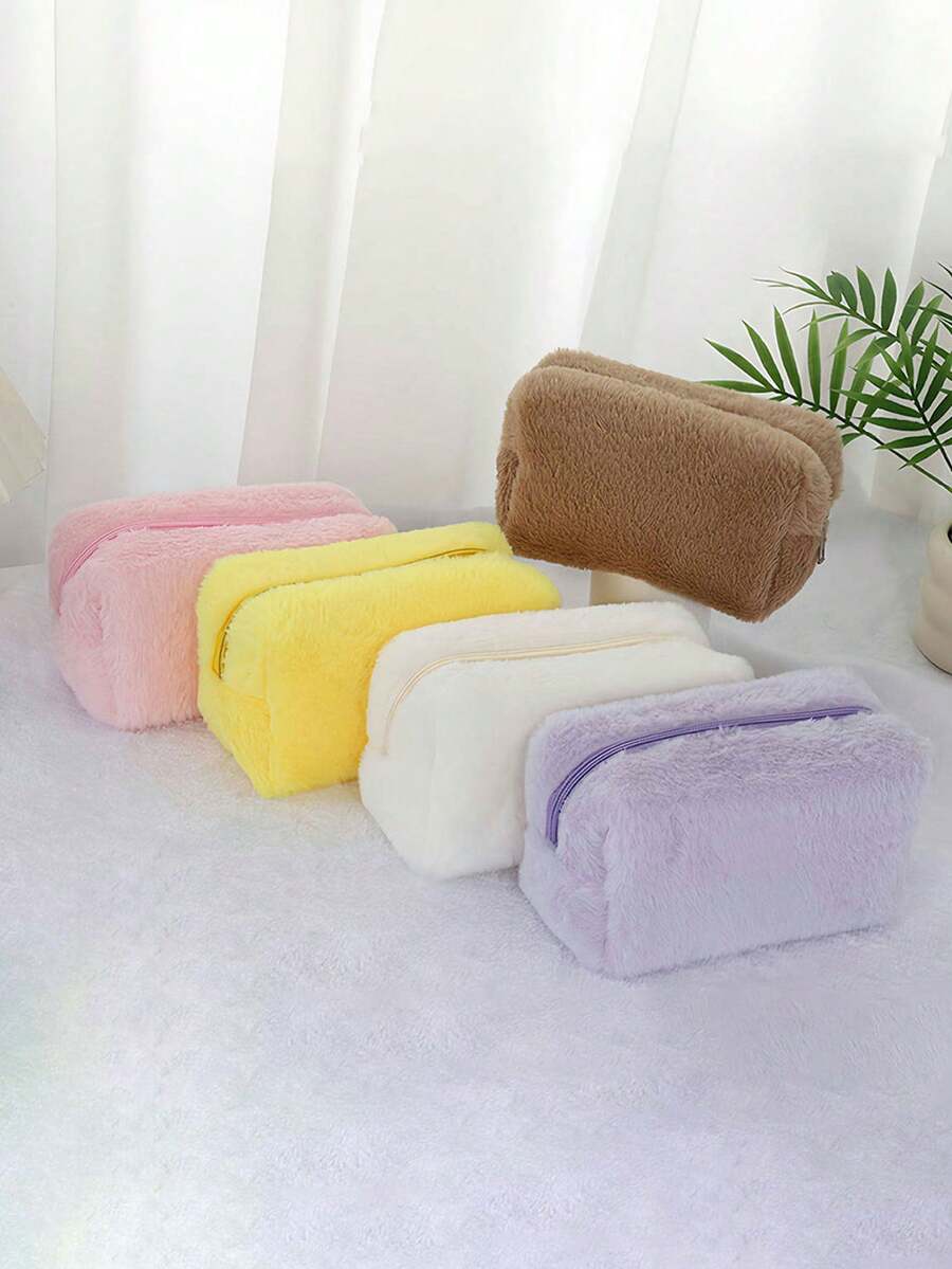 1pc Plush Cosmetic Bag, Unique Design, Cute & Elegant, Convenient Storage, Large Capacity, Multi-Layer Toiletry Organizer