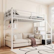 Sairedel Loft Bed 90x200 Cm With Storage Ladder & Shelves - White Children's Bed With Railing & Plenty Of Space For Dressing (Without Mattress) - Multifunctional Play & Sleeping Bed - 白色 - 查看 5