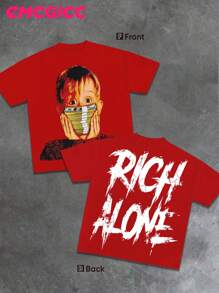 EMCGICC Y2k Men Rich Alone Street Outdoor Life Hip-Hop Style Round Neck Short Sleeved Casual T-Shirt, Comfortable And Breathable Summer Clothes