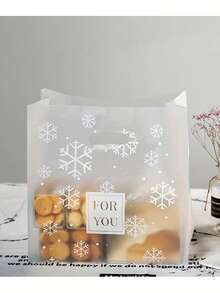 100 peças/50 peças/10 peças Sacolas de Festa com Estampa de Floco de Neve, Sacolas de Embalagem Margarida, Adequadas para Natal, Aniversário, Casamento ou Qualquer Ocasião Especial - Design Transparente Reutilizável, Aplicável para Sacolas de Presente, Suprimentos de Embalagem de Presente de Natal ou Marmitas, Sacolas de Embalagem de Alimentos - Salada de Frutas - Embalagem para Levar Bolo - Embalagem de Presente - Sacolas de Compras
