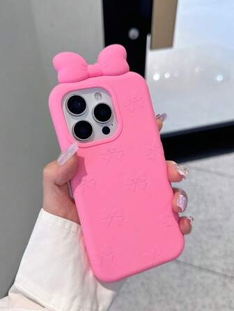 Elegant Fuchsia 3D Bowknot Phone Case Compatible With IPhone 15/16 Pro Max/17 Pro Max, Minimalist Silicone Protective Cover Compatible With Iphone 13/14 Pro With Premium Feel