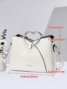 简约白色爱心装饰手提包，大容量多层单肩包，适合女孩、女士、大学生、年轻职业人士和上班族，非常适合工作、商务、通勤、上学等场合。 - 白色 - 查看 2