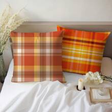 2pcs Plaid Printed Polyester Throw Pillow Covers [No Pillow Insert], 17.7*17.7in(45*45cm), [Single-Sided Printing], Daily Decorative Cushion Covers For Sofa, Bed, Living Room, Bedroom, Car, Office, Hotel, Suitable For All Seasons, Perfect Gift For Family And Friends - Multicolor - View 6