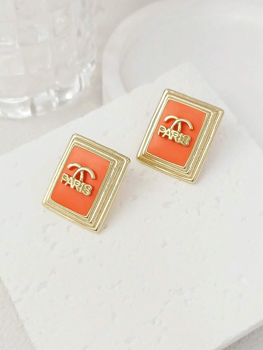 LADYCOCO 2 件时尚方形水晶字母耳环，适合女士，奢华优雅个性化耳环，2025 年新款