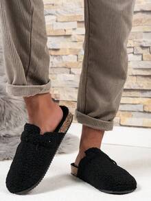 Casual Solid Color Mule Shoes, Comfortable Non-Slip Durable Soft Sole, Round Toe Design, Comfortable Fabric Upper, PVC Sole, Slip-On Closure, Suitable For Outdoor Activities For Boys In All Seasons, Available In Autumn/Winter Thermal Lined And Non-Lined Four-Season Versions - Black - View 3