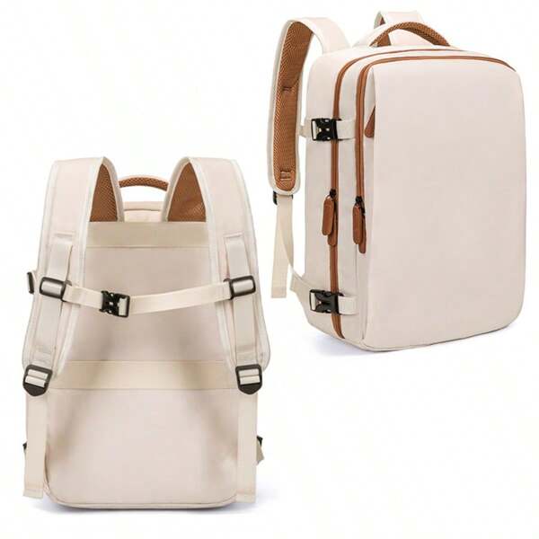 Beige Soft Shell Backpack With Adjustable Straps - Lightweight, Durable, Zippered, Ideal For Travel, Hiking, And Everyday Use, Travel Backpack | Adjustable Strap Backpack | Zippered Backpack