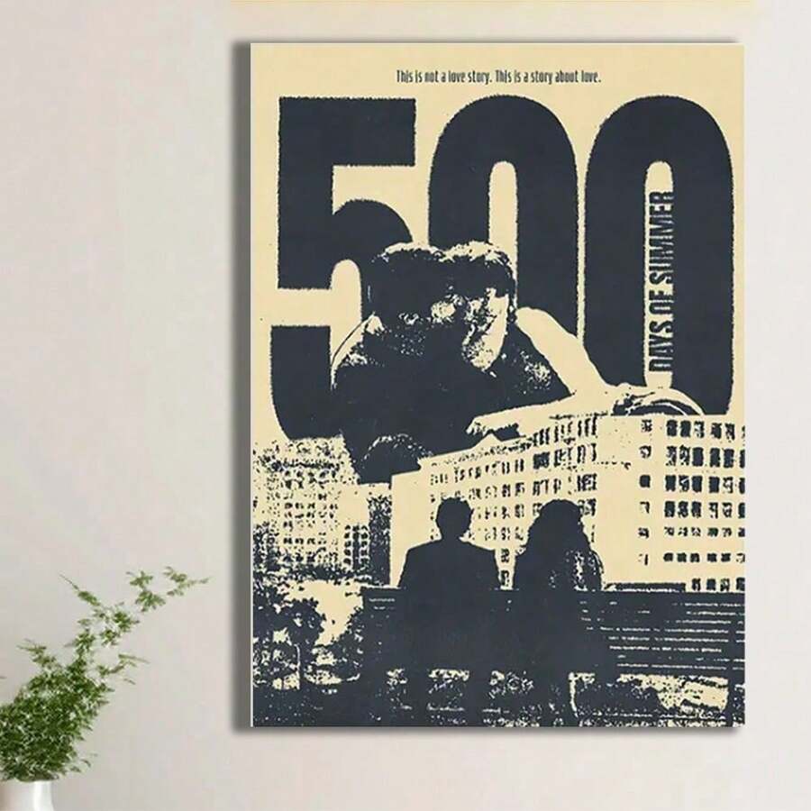 1 tấm áp phích phim 500 ngày hè cổ điển - Nghệ thuật treo tường hiện đại tối giản, tranh in canvas dọc chất lượng cao dùng trang trí phòng khách, phòng ngủ, văn phòng - Nghệ thuật phim hoài cổ & chủ đề trò chuyện không có khung - A - Xem 1