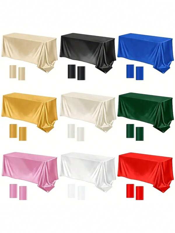 2 Pieces Solid Color Rectangular Satin Tablecloth Wedding Tablecloth, Multi-Color Dining Tablecloth, Birthday Party Wedding Decoration, Bridal Gift Delivery Decoration, Party Gift, Home Decoration, Dining Table Decoration, Party Tablecloth Decoration, Suitable For Festivals, Parties, Parties, Birthdays, Weddings And Dinners