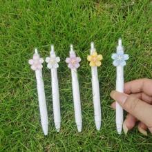 5/2/1pcs, 0.5mm Black Ink Refill Random Cute Floral Quick-Drying Ballpoint Pen, Adorable Flower Push Pen, Suitable For Students And Girls, Back To School Gift For Kids, Friends, Best Friends (Sakura Color Is Random)