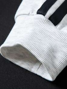 男士插肩袖条纹休闲四分之一拉链套头卫衣，时尚半拉链上衣，春秋季 - 黑色 - 查看 6