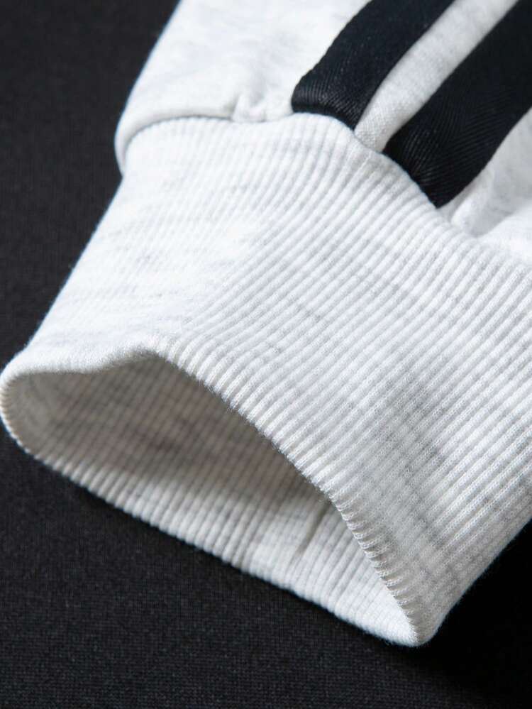 Jersey casual de cuello de cremallera de 1/4 con mangas raglán a rayas para hombres, tops con media cremallera de moda, primavera/otoño - Negro - Añade 6