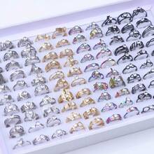 Set de 10 anillos de pareja, anillos de boda de acero inoxidable con cristal en forma de corazón, unisex, accesorios para fiesta - Anillo par de diamantes en garra - Ver 14