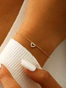 TONSI 一套优雅迷人的简约时尚不锈钢锆石18K镀金心形首饰套装，适合夏季海滩、旅行、工作、日常、派对等场合佩戴，女士适用。 - 金色 - 查看 3