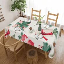 1Pc Christmas Gifts Pattern Polyester Tablecloth, Rectangle/Square Waterproof Table Cover, Waterproof Stain Wrinkle Free, Indoor And Outdoor Table Cover, For Home Bedroom Bathroom Kitchen And Dining Decoration, Perfect For Christmas Holiday Festival Decor Party Supply