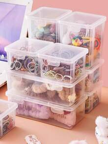 2 Packs Stackable Transparent Hair Accessory Storage Boxes With Lids - Dustproof, Waterproof, Moisture-Proof Organizer For Jewelry And Hair Ties, Contemporary Plastic Tabletop Containers, Multipurpose Use, Rectangle Shape, Jewelry Boxes - Clear - View 6