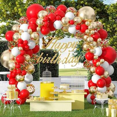 101pcs Red & Gold Confetti Balloon Arch Decoration Kit, Includes 12", 10", 5" Red, Gold & Multicolor Latex Balloons, Suitable For Baby Shower, Wedding, Birthday, Anniversary, Christmas, Valentine's Day Party, Boys Girls Kids Birthday