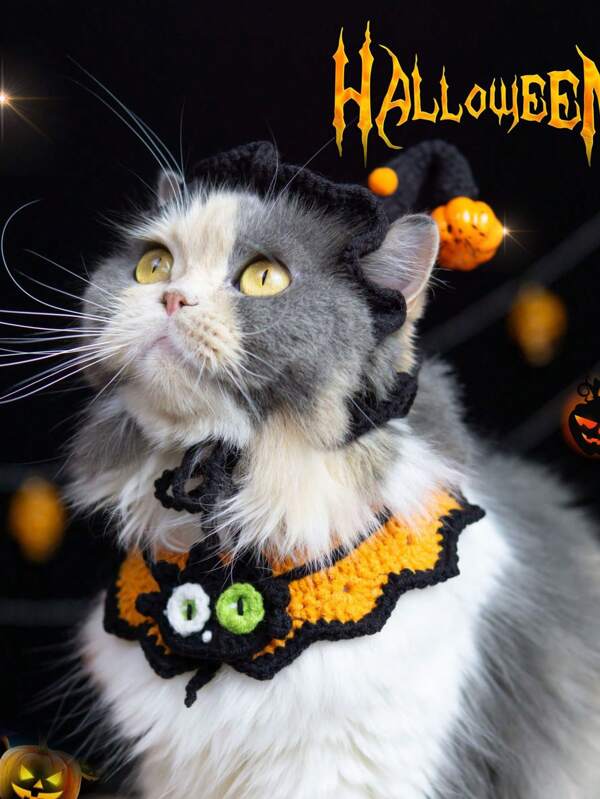 3pcs Pet Halloween Neck Warmer Knitted Collar, Cute Cat Dog Bibs, Pet Decorations