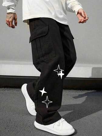 Pantaloni casual da uomo, gamba dritta e morbida, con design a stelle