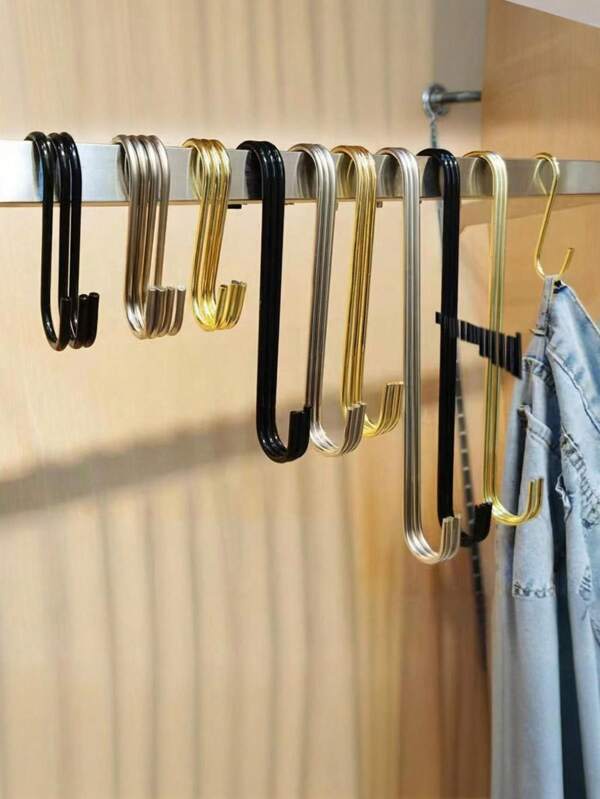 5pcs S-Shaped Stainless Steel Hangers, Ideal For Balcony Drying/Wardrobe Organization, Preferred By Storage Experts