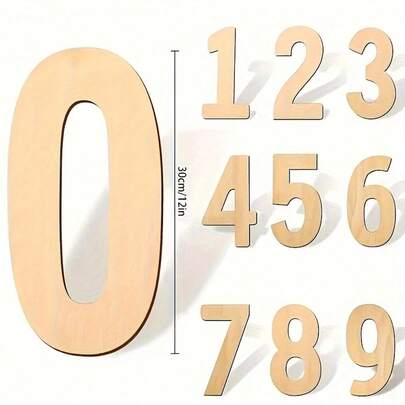 12-Inch Tall Unfinished Wooden Numbers 0-9 (Selectable), Wooden Pieces, DIY Craft Wood Signs For Wall Art, Wedding And Birthday Party Decor, Holiday Gatherings And Birthday Celebrations
