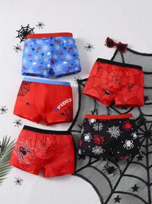 Chatreadl 5pcs/Set Boys' Briefs, Colorful Cool Spider Graphic Design, Comfortable Breathable, All Season