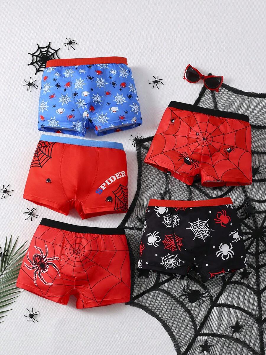 Chatreadl 5pcs/Set Boys' Briefs, Colorful Cool Spider Graphic Design, Comfortable Breathable, All Season