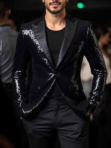 Men's Black Jacket, Sequin Jacket, Suit Jacket, Disco Jacket, Suitable For Nightclubs, Parties, Birthday Parties, Graduation Dances