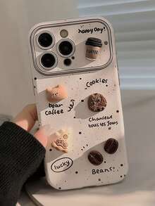 1pc Gucadi Splatter Paint 3D Coffee Bear Leather Phone Case Compatible With IPhone Apple 16/15/14/13/12/11 Series, Cute Cartoon Kawaii Big Window Shockproof Phone Protective Cover Waterproof Anti-Fall Scratch Resistant