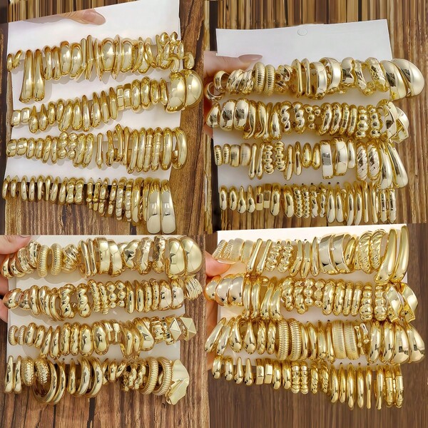 40 paires de boucles d'oreilles créoles en résine dorée de forme C exagérée, un excellent cadeau de rentrée scolaire pour les enseignants