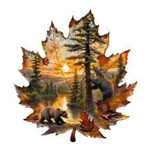 WOODBESTS Brown Bear Autumn -Wooden Puzzle, Shaped Puzzle Toys, Unique Party Game Favors, Irregular Animal Shape Wooden Puzzles, Decorative Art Paintings, Tabletop Games Magic Puzzles, Fun Challenging Brain Exercise, Holiday Gifts, Adult Wooden Puzzles, Christmas Gift, Birthday Gift - 彩色 - 查看 7