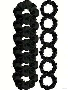 12条装缎面发圈，丝滑弹力细发绳，纯色发绳，马尾辫发圈，女士女孩发饰，两种尺寸（黑色），返校季学生日常必备，马尾辫发圈，发圈，洗脸化妆居家健身女性配饰，头部配饰，美容家居卧室装饰 - 黑色 - 查看 1