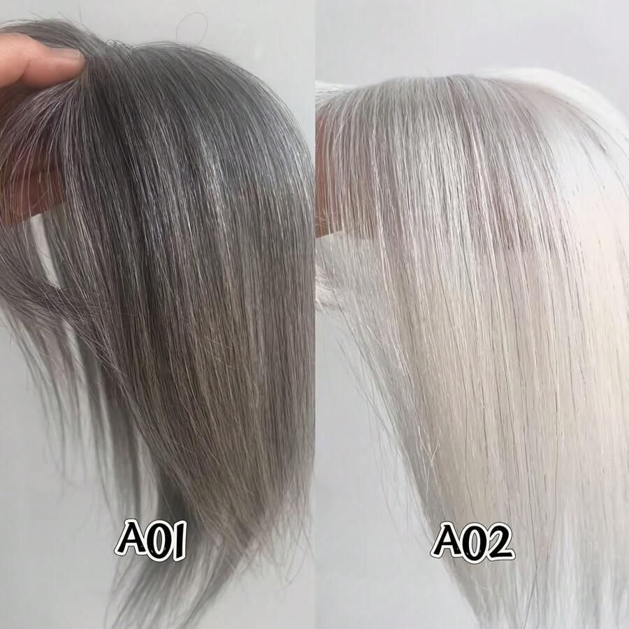 Extensões de Cabelo Invisíveis com Presilha para Mulheres - Toupeiras de Cabelo Humano 100%, Degradê Cinza a Branco Reto, Estilos A01 e A02, Perfeito para Cabelos Finos, Aparência Natural, Solução para Espessura do Cabelo | Aparência Natural | Presilhas de Fixação Seguras