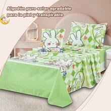 Conjunto de Sabanas Infantiles Individual 100x200cm | Pack 4 Piezas: Sabana Ajustable, Plana, Funda de Almohada + Cojín Decorativo | Estampado Colorido Infantil Suave y Caliente | Ideal para Cuna, Camita o Cama Infantil | Confort y Estilo para Niños - 06 verde - Ver 5