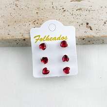 Women's Earring Trio Kit With 3 Pairs Of Stones In Various Colors And Zirconias - Merah - View 2
