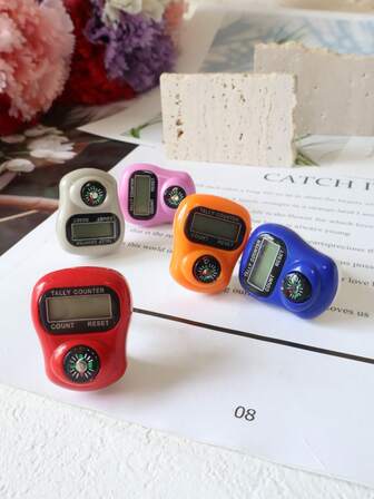 1pc/8pcs/6pcs ABS Material Electronic Counter, Max Display 9999, Built-In Button Battery, Middle East Arabic Digital Convenient Ring Counter, Stress Relief Hand Tally Counter, Electronic Display Ring Finger Counter, Suitable For Praying, Counting, Sports, Yoga