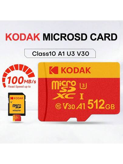 Kodak بطاقة ذاكرة Micro SD الأصلية 32GB 64GB 128GB 256GB 512GB C10 U3 TF بطاقات فلاش 100 ميجابايت/S A1 MicroSDHC 128GB MicroSDXC MicroSD Class10 UHS-I V30 TF لمراقبة لعبة الهاتف الذكي الكاميرا SLR | مقاس: 512 جرام