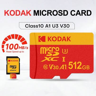 Kodak Tarjeta de memoria Micro SD original de 32GB, tarjetas Flash TF de 64GB 128GB 256GB 512GB clase 10 U3 de 100MB/S A1 MicroSDHC 128GB MicroSDXC MicroSD Clase 10 UHS-I V30 TF para cámara smartphone monitor de juego SLR