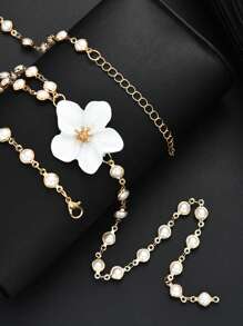 RIINHOO 1pc Floral Y-Shaped Chain Colorful Zirconia Flower Tassel Long Necklace
