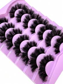 7 Pairs Extension Thick Long Reusable Extended Makeup Lashes 9D Faux Mink False Eyelashes, Multi-Layered Curly & Fluffy, Soft & Voluminous Drama Messy Mink Lashes, Cat Eye Shape, 18-25mm Ultra Long & Dense, Handmade Suitable For Beginners, Comfortable & Versatile For Holidays & Parties - Black - View 7