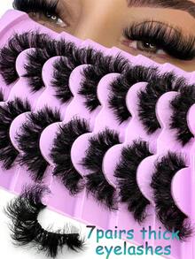 7 Pairs Extension Thick Long Reusable Extended Makeup Lashes 9D Faux Mink False Eyelashes, Multi-Layered Curly & Fluffy, Soft & Voluminous Drama Messy Mink Lashes, Cat Eye Shape, 18-25mm Ultra Long & Dense, Handmade Suitable For Beginners, Comfortable & Versatile For Holidays & Parties - Black - View 2