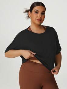 Women Plus Size Training Casual Outdoor Gym Wear Light Weight Short Sleeve Workout Top Clothes Backless Elastic Sport T-Shirt - 黑色 - 查看 5