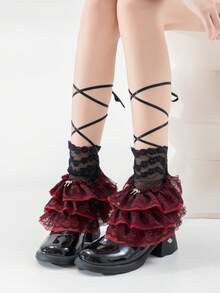 1 par de calentadores de piernas con lazo de encaje para mujeres, diseño de lazo de cinta de unicolor, versátil, para primavera/verano Y2K - Unitalla - Ver 8